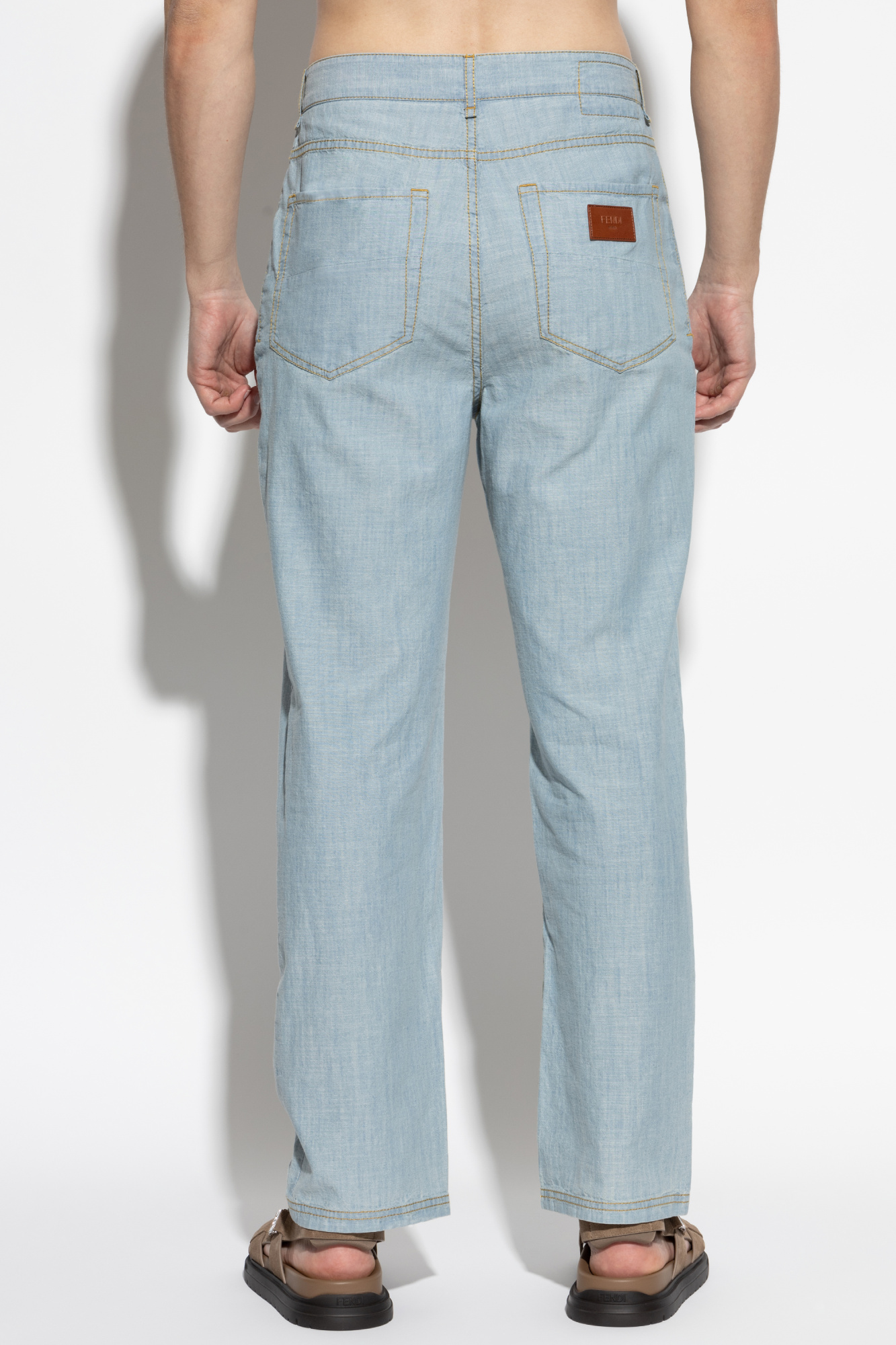 デニム・ジーパン Fendi Straight-Fit Denim Trousers With Iconic Fendi Patch Fendi Boys Patchwork Blue Denim | Pure Atlanta - PureAtlanta.com